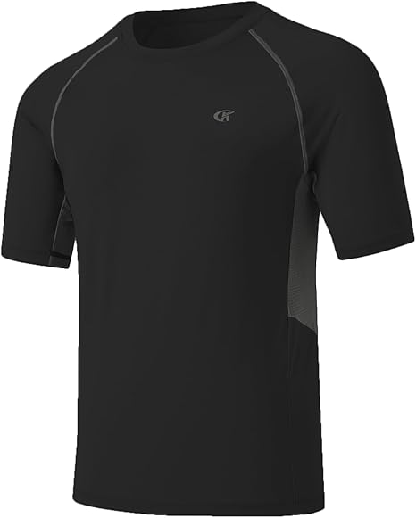 Mens Swim Shirt Rash Guard UPF 50 Short Sleeve Quick Dry Beach