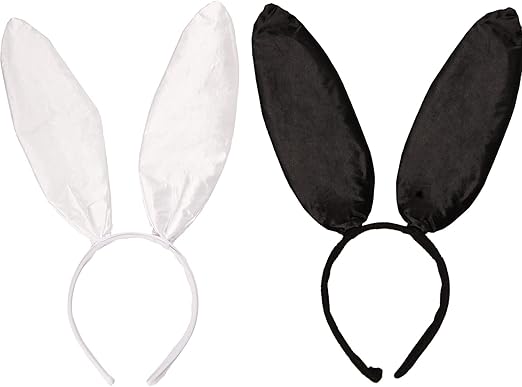 NAUZE Bunny Ears Headband Set Black White Rabbit Costume B0B7RPL5NM