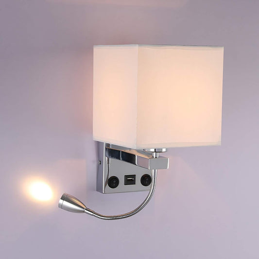 ALLOMN LED Bedside Wall Light Dual Switch USB Reading Lamp Polished Chrome