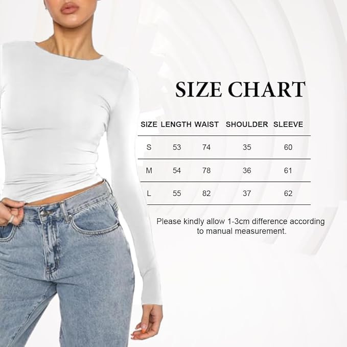 Womens Long Sleeve Crop Top Slim Fit Aesthetic Streetwear White