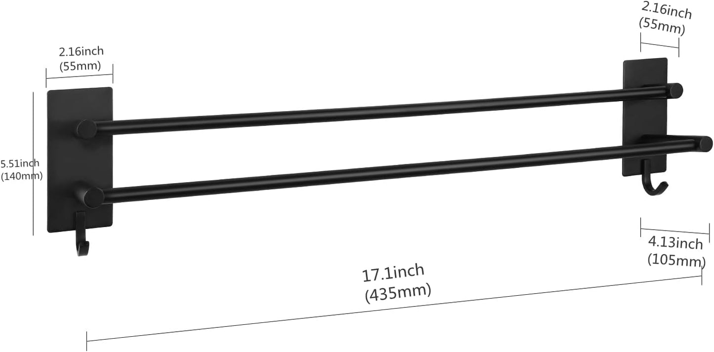 JS Self Adhesive Double Towel Rail Stainless Steel Black B09VB95HZD
