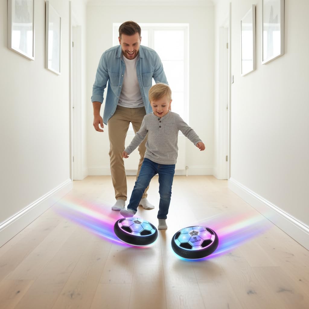 2 Pc LED Hover Football Set Indoor Air-Cushion Soccer Game Kids Gift