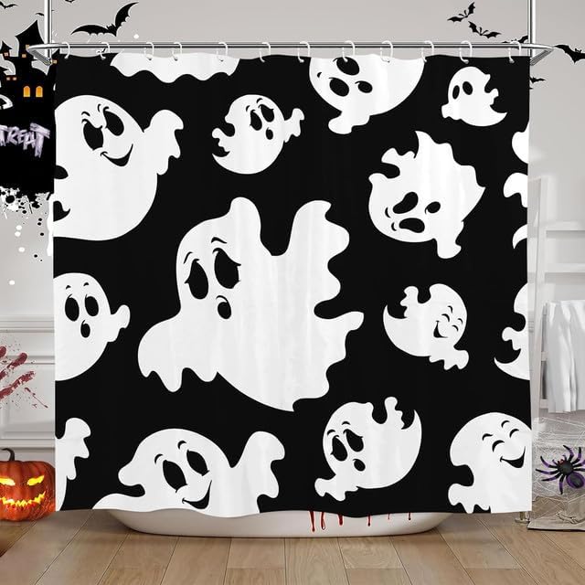 Halloween Ghost Shower Curtain Waterproof Polyester 183x183cm Bathroom B0F8NGGWB3