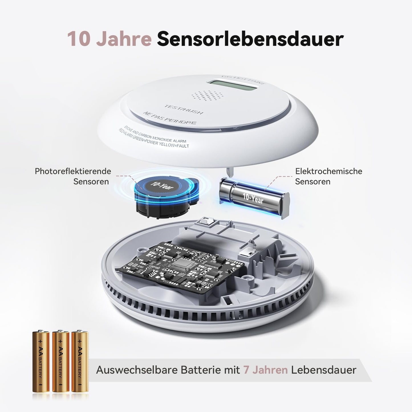Smoke and Carbon Monoxide Detector 2-in-1 with LCD Display 10 Year Lifetime Replaceable Battery GS888 - White 1 pc