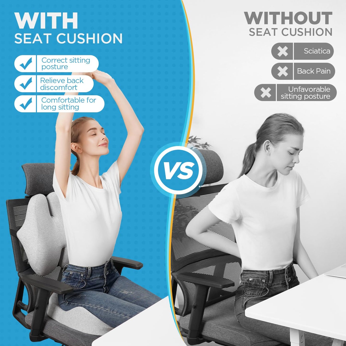 Memory Foam Seat Cushion for Office & Car – Tailbone, Sciatica & Back Pain Relief Pillow