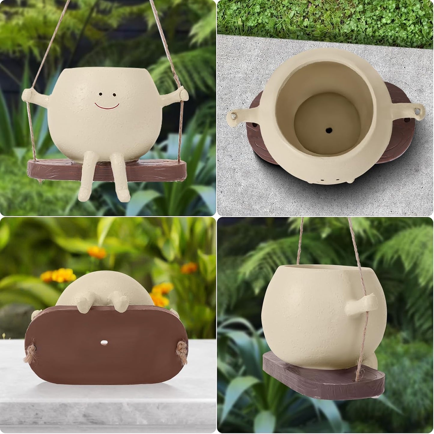 Azazaza Swing Face Planter Pot 7.4 In Cute Resin Hanging Succulent Pot Decor