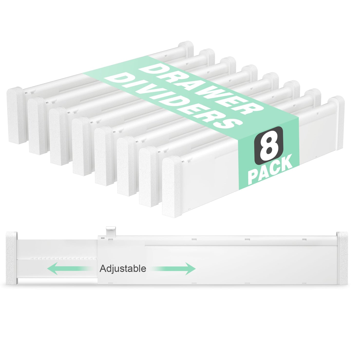 FUNIZE Adjustable Drawer Dividers 8 Pack Expandable White Organisers