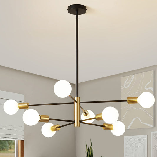 Sputnik Chandelier Ceiling Light 8-Light Modern Black & Gold - 107cm