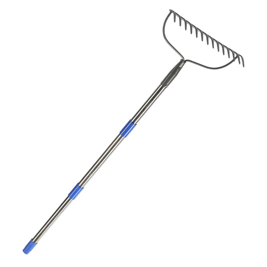 Heavy Duty Garden Rake 14 Tine 152cm Long Stainless Steel Handle Lawn Soil