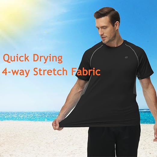 Mens Swim Shirt Rash Guard UPF 50 Short Sleeve Quick Dry Beach