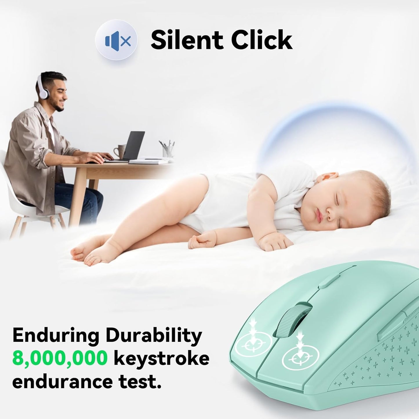 Wireless Mouse 4800 DPI Optical Adjustable Levels Silent USB Green
