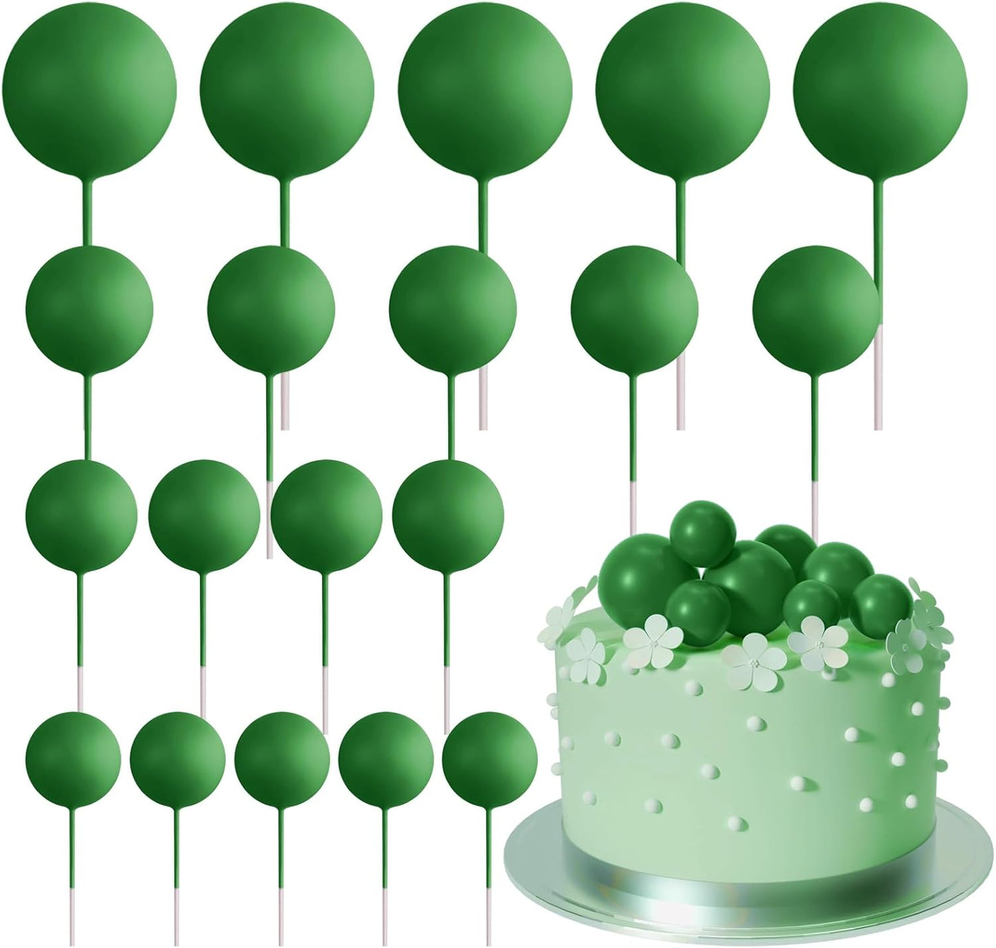 Dark Green Ball Cake Toppers 19pcs Mini Balloon Cake Picks Party Decor B0CNK7RNSG
