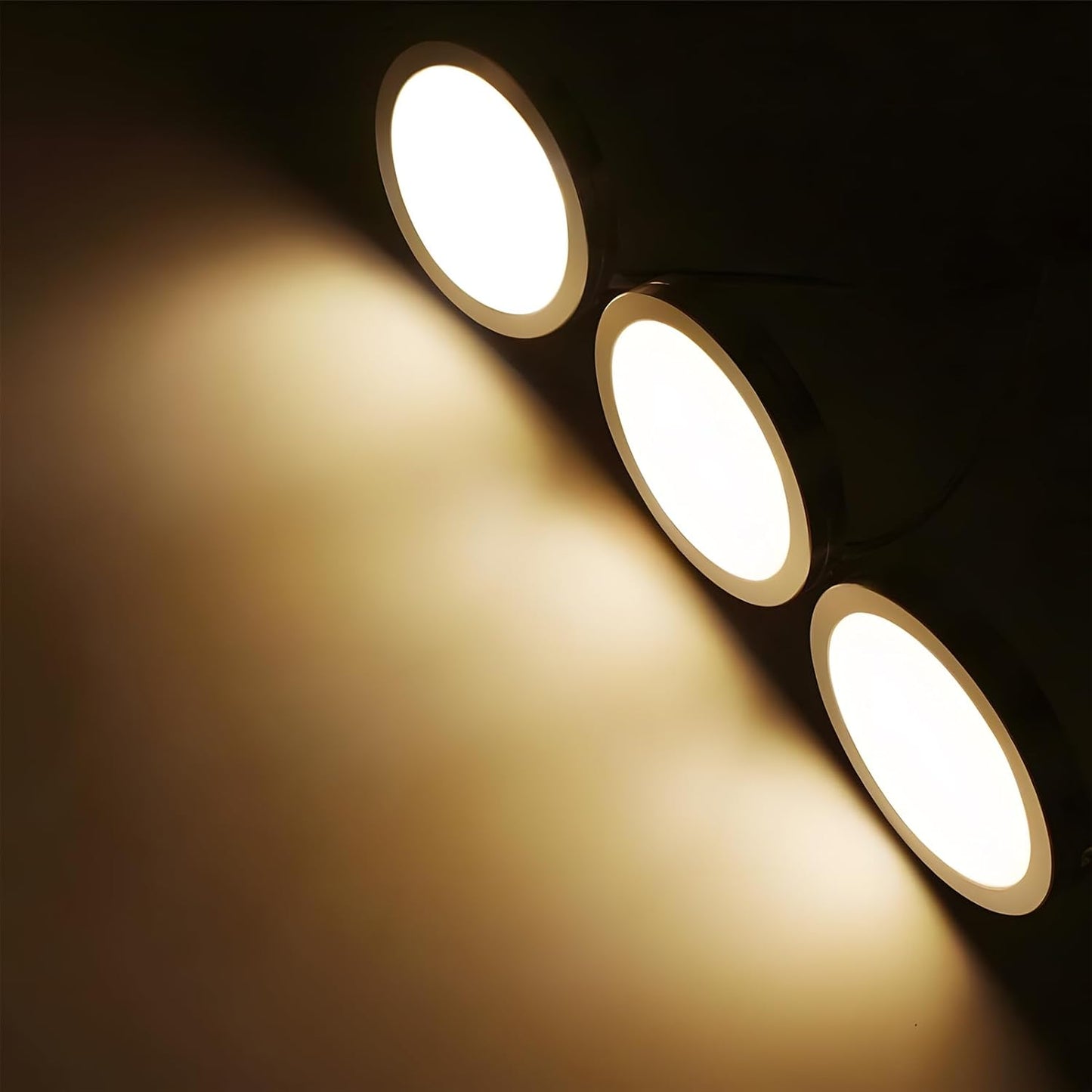 LightingWill LED Under Cabinet Puck Lights 3 Pack Warm White Kitchen Kit B07D6PRDYW