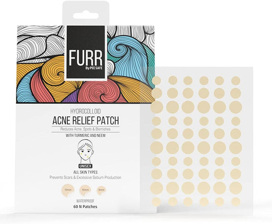 FURR Hydrocolloid Acne Relief Patches 60‑Pack – Neem & Turmeric, Waterproof