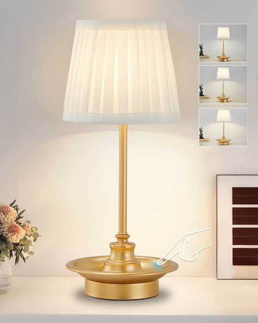 GyroVu Cordless Table Lamp Rechargeable LED Touch Fabric Shade – UK Lighting