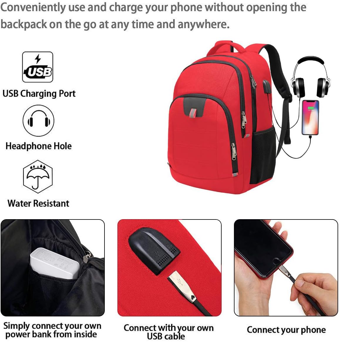 Della Gao Large Laptop Backpack with USB Charging Port