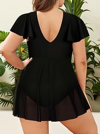 Plus Size Maternity Swimsuit One Piece V Neck Crossover Black