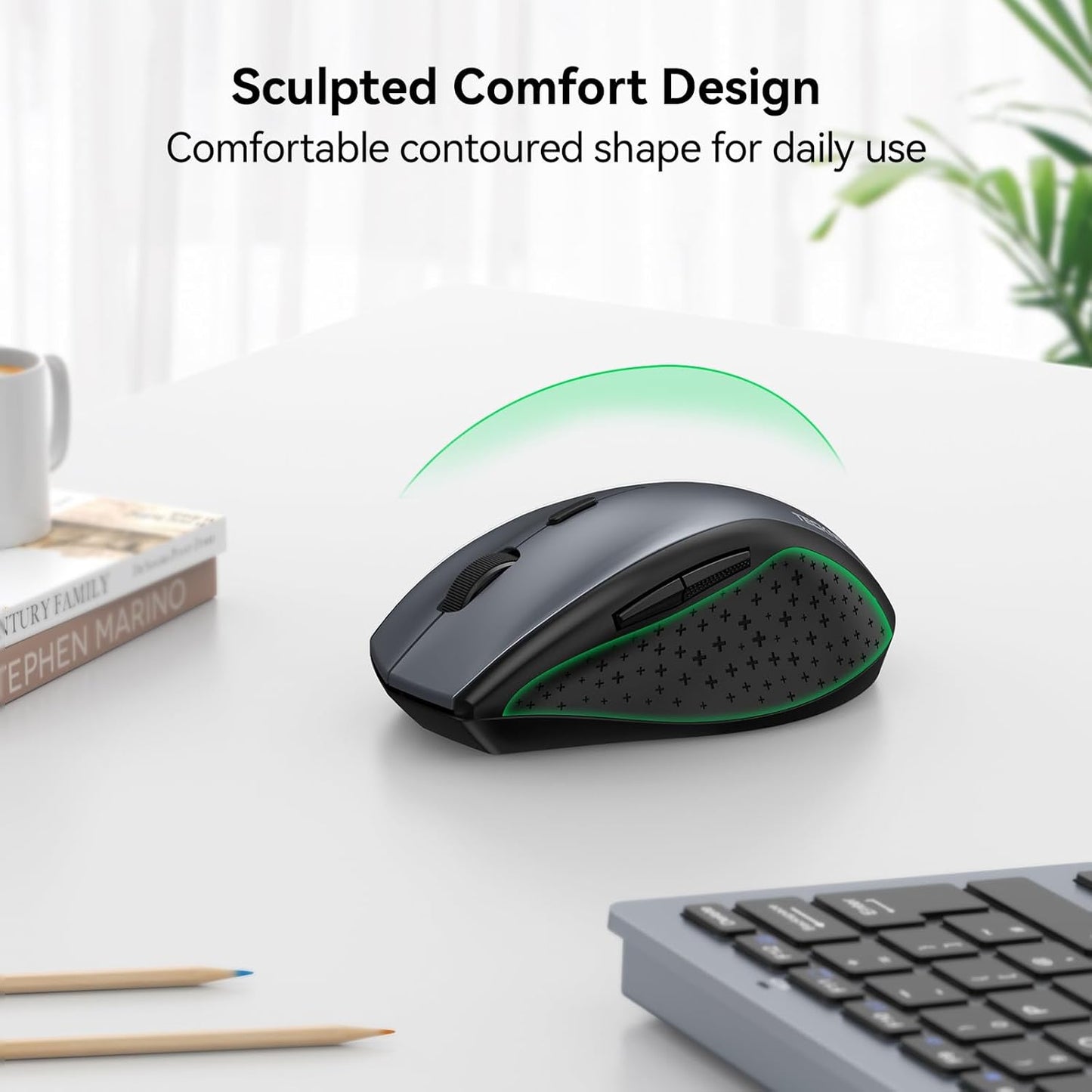 TECKNET Wireless Mouse 4800 DPI Adjustable USB Computer Mouse Grey