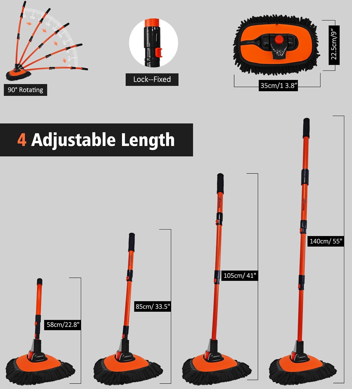 YeewayVeh 55″ Extendable Car Wash Brush Mop with Long Handle