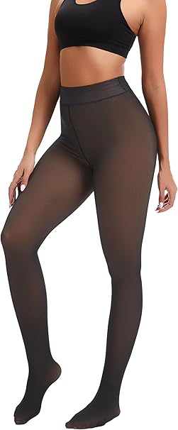Fleece Lined Thermal Tights Opaque Sheer Look Winter Pantyhose