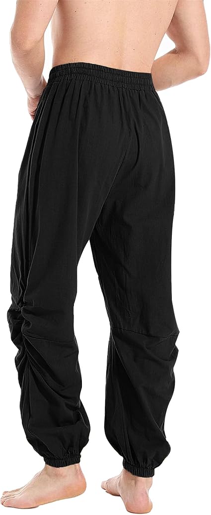 Mens Hippy Yoga Trousers Slim Fit Viking Pants With Pocket Black