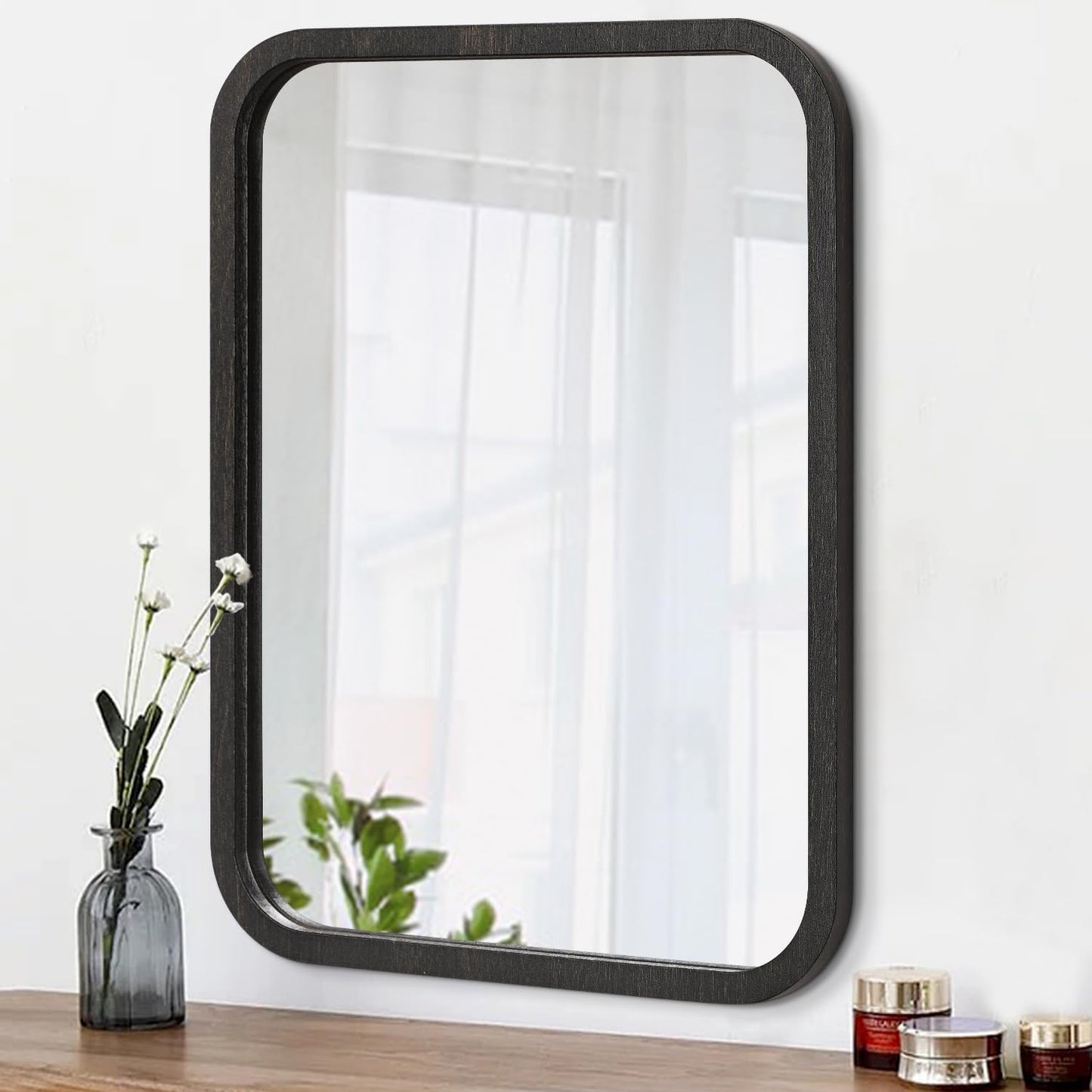AOAOPQ Bathroom Mirror 18x26 Inch Wood Brown Farmhouse Wall Mirror