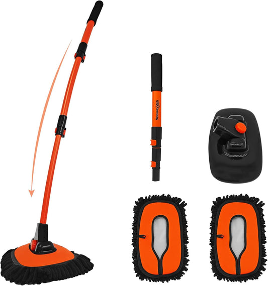 YeewayVeh 43″ Extendable Car Wash Brush Mop ‒ Soft Microfiber, Curved Head, Long Pole