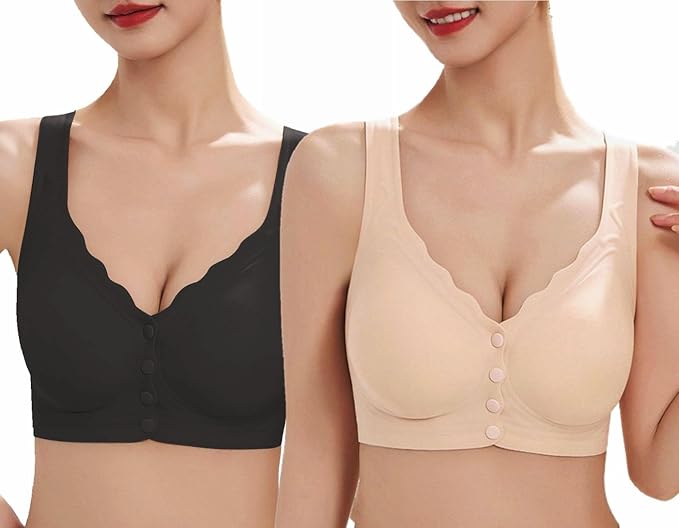 Wireless Post Surgery Bra 2pk Front Closure Seamless Support Comfort 3XL
