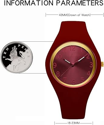Ladies Waterproof Sports Watch Large Face Silicone Strap Burgundy