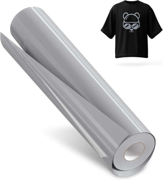 Hisiu Silver HTV Heat Transfer Vinyl 12"x10FT Iron-On for T-Shirts & Fabric