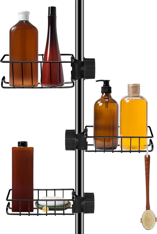 Poprkdre No‑Drill Stainless Steel Shower Shelf Set – Black, 3‑Piece, Rust‑Proof