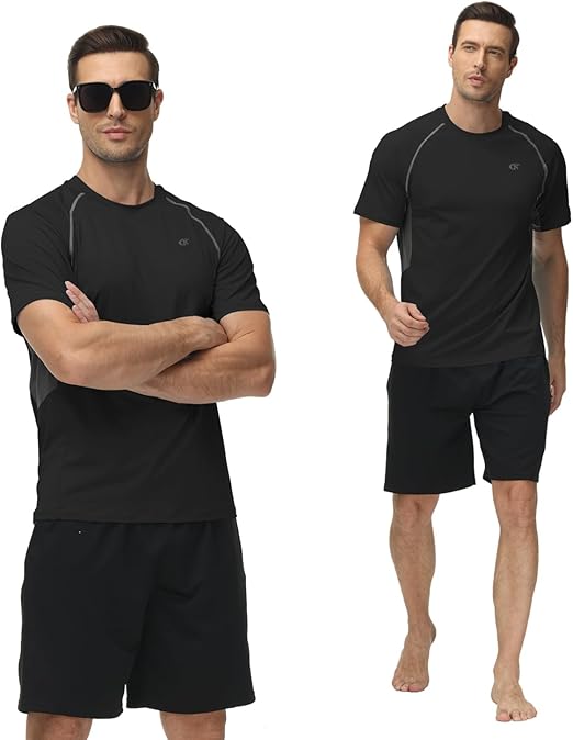 Mens Swim Shirt Rash Guard UPF 50 Short Sleeve Quick Dry Beach