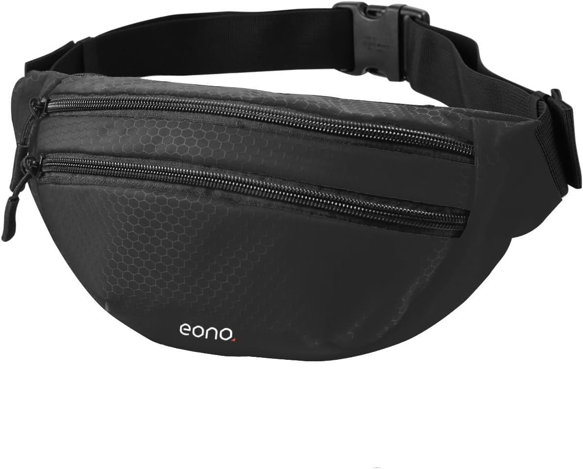Eono Water Resistant Bum Bag Adjustable Strap Double Pocket Black