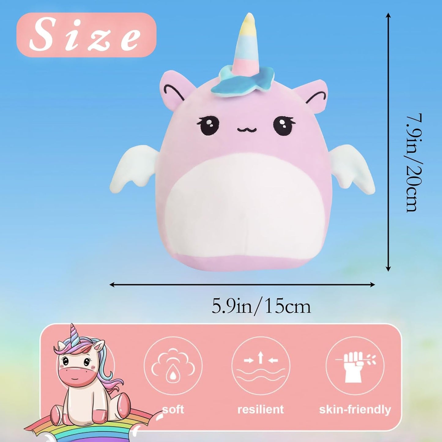 POPOYU 20cm Purple Unicorn Plush Pillow Toy Soft Cuddly Cushion