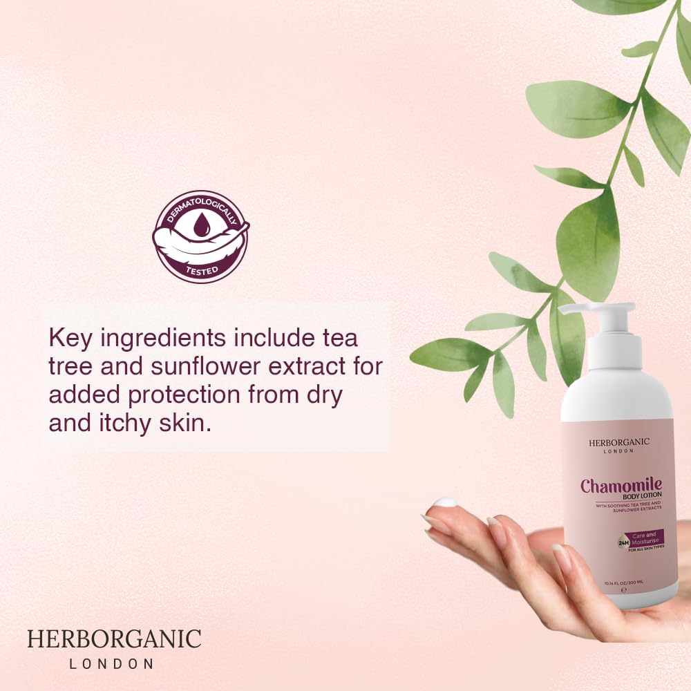 HERBORGANIC Calamine & Chamomile Body Lotion 300 ml – Soothing Moisturiser for Sensitive Skin