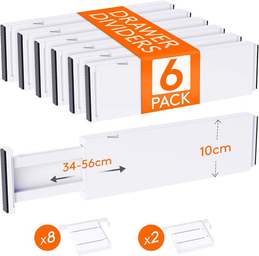 Lifewit Adjustable Drawer Dividers 6‑Pack (40–56 cm) – Slim 6 cm Plastic Organiser