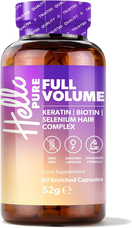 Hello Pure Full Volume Hair Growth Vitamins ‑ Biotin & Keratin Blend ‑ 60 Capsules