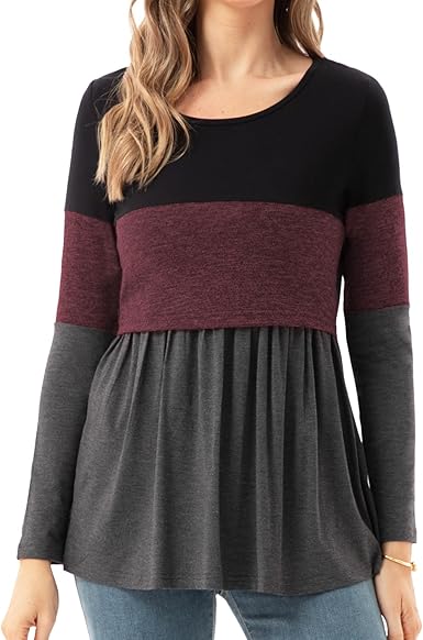 Womens Nursing Top Long Sleeve Scoop Neck Breastfeeding Shirt