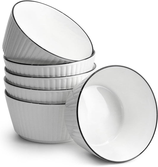 Set of 6 Ceramic Bowls 27 oz – Oven/Microwave/Freezer Safe, Stackable & Durable