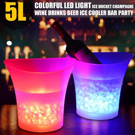 PeSandy 5 L LED Ice Bucket – Colour‑Changing LED, Leak‑Proof, Food‑Grade PP