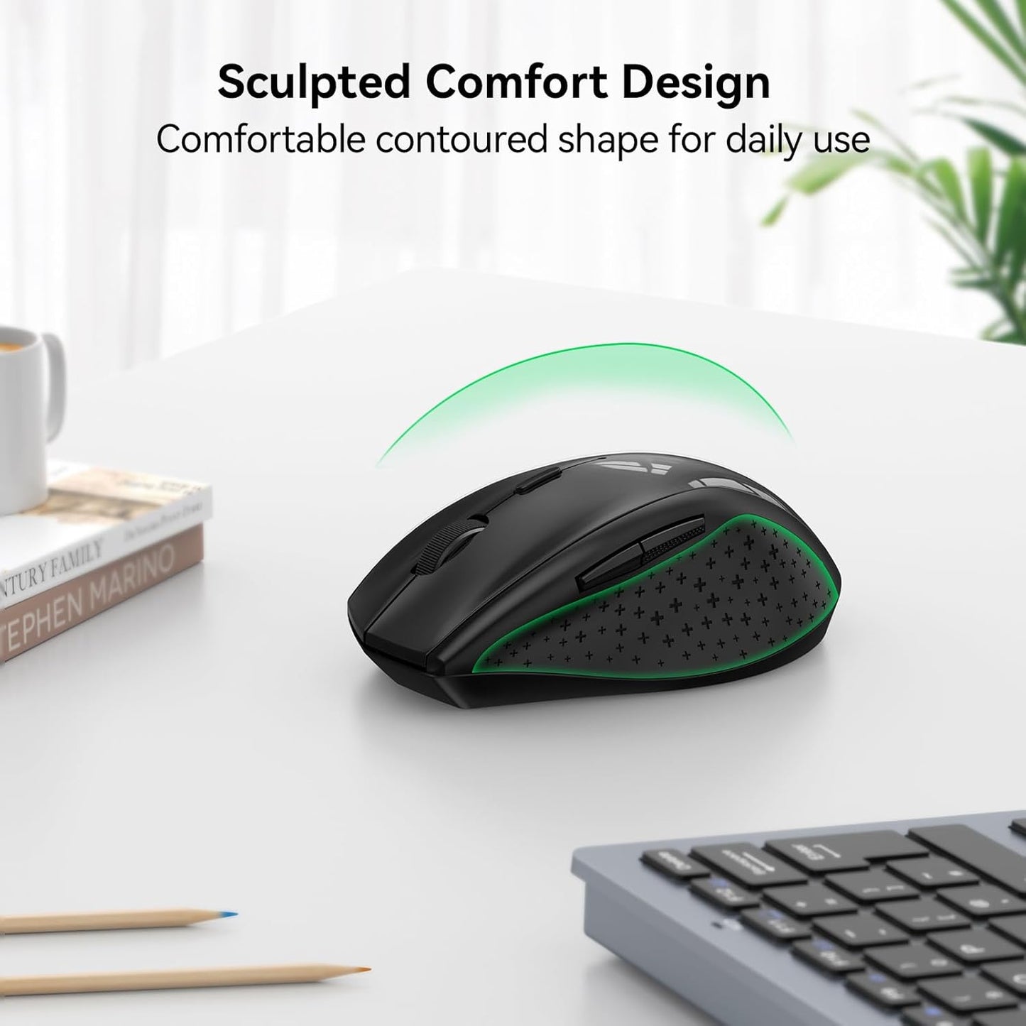 Wireless Mouse USB C Adapter 4800 DPI Ergonomic 6 Level Battery