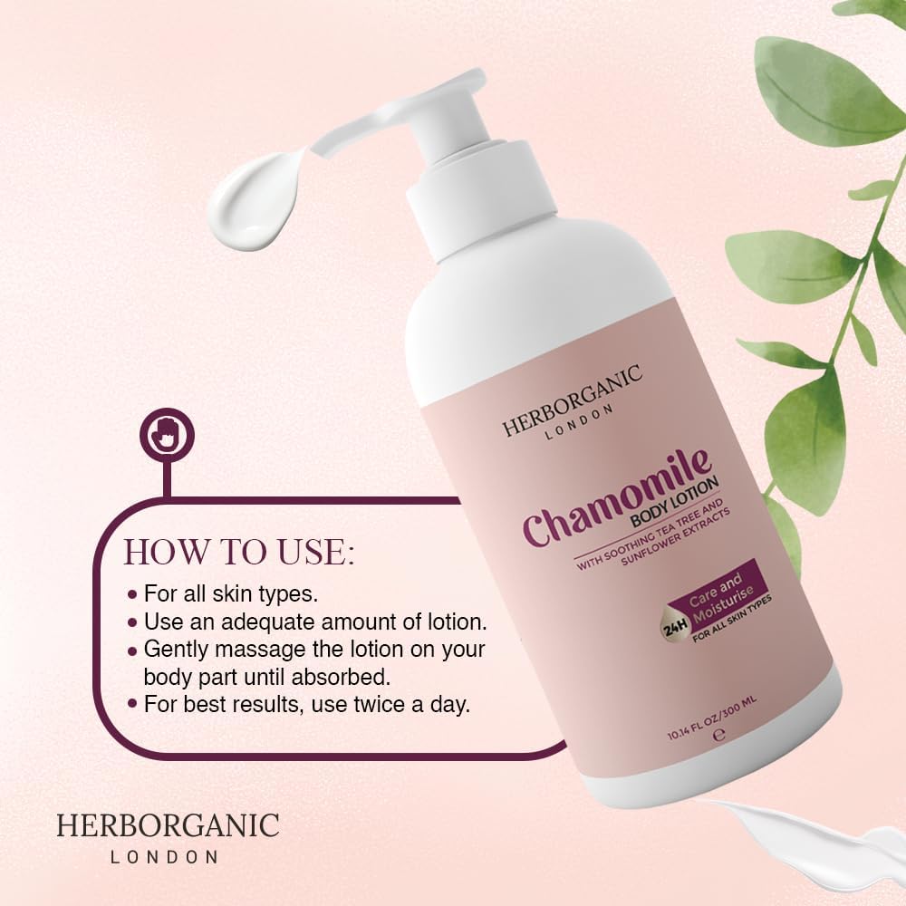 HERBORGANIC Calamine & Chamomile Body Lotion 300 ml – Soothing Moisturiser for Sensitive Skin