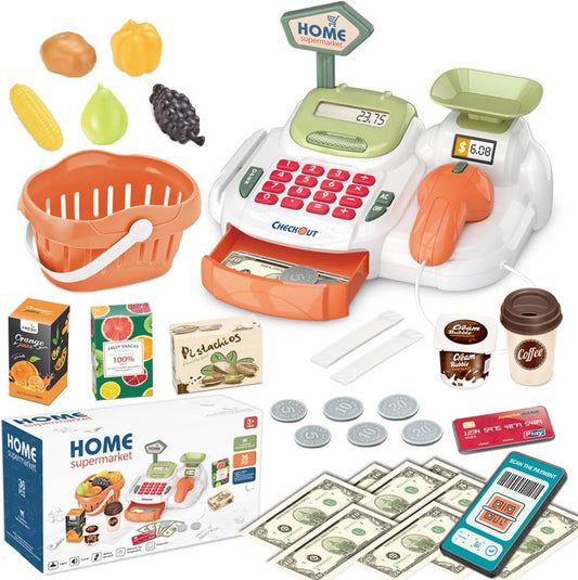 4‑in‑1 Pretend Play Cash Register Toy with Calculator, Scanner & Sounds