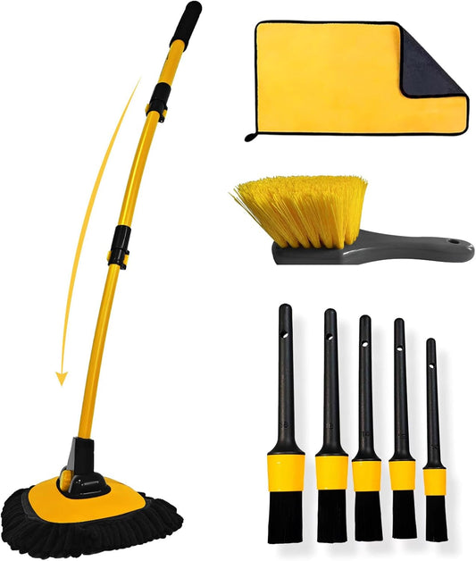 YeewayVeh 8-Piece Extendable Car Wash Kit – Soft Mop & Brushes for Scratch Free Shine
