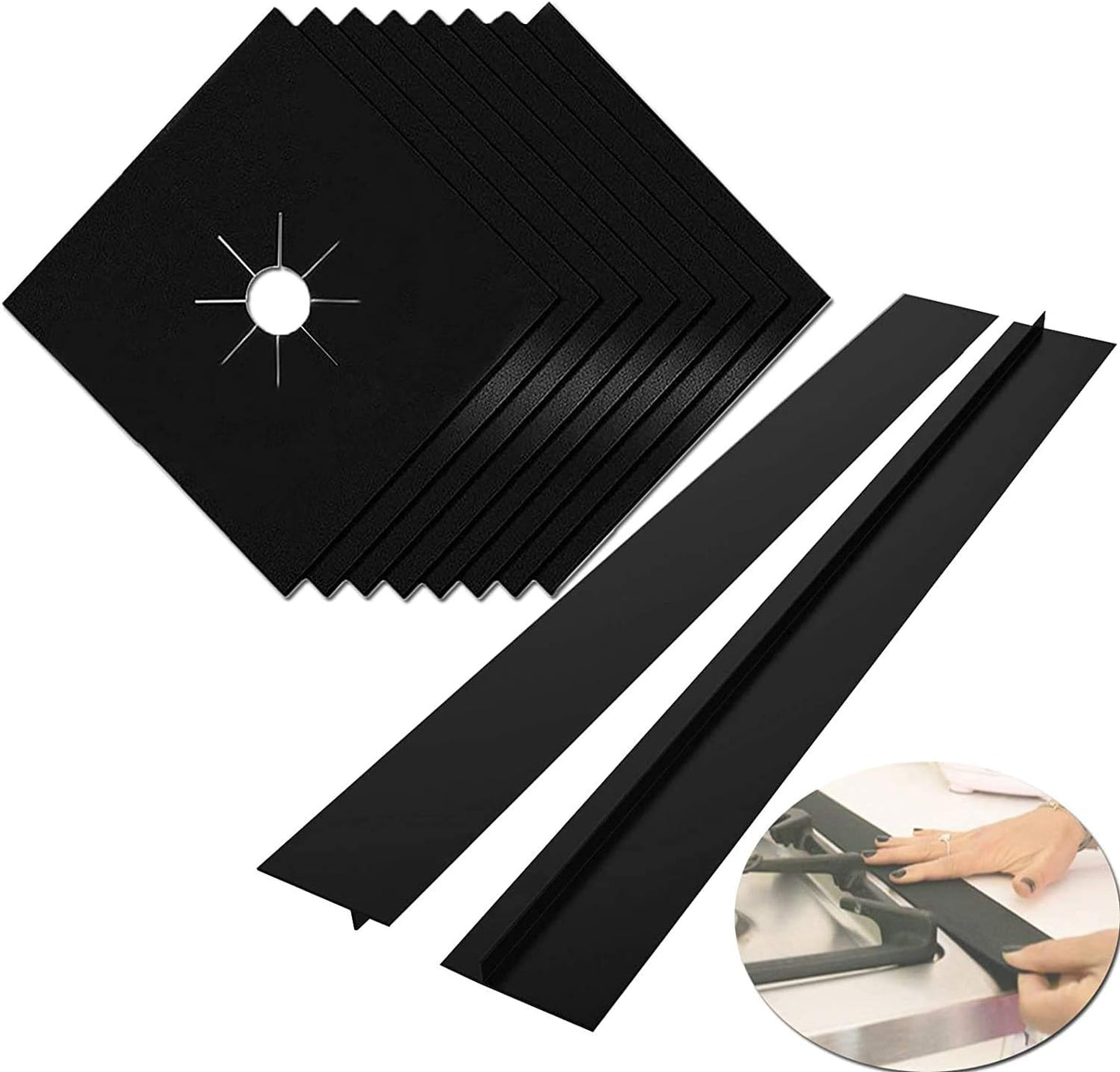 MSDADA 8pc Gas Hob Burner Covers & 2 Silicone Gap Protectors