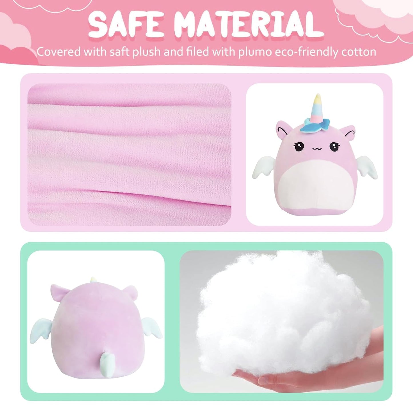 POPOYU 20cm Purple Unicorn Plush Pillow Toy Soft Cuddly Cushion
