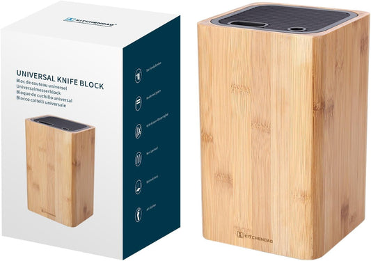 KitchenDAO Bamboo Universal Knife Block – Holds Up to 16 Knives + Scissors & Sharpener