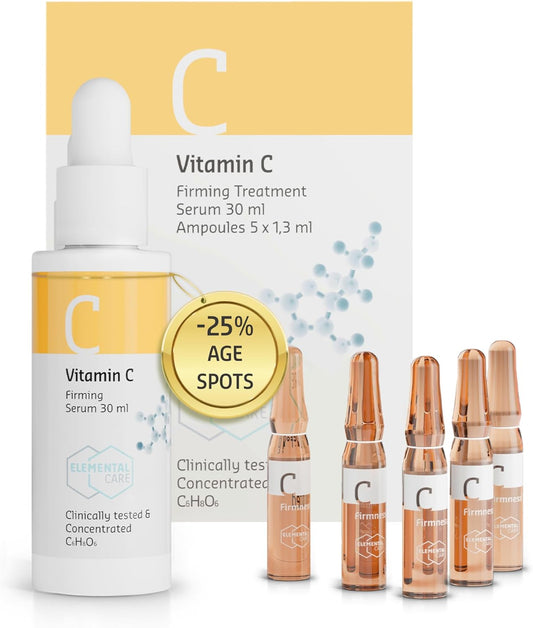 Elemental Care Vitamin C Serum & 5 Ampoules – Firming Treatment Set, Brightens Skin