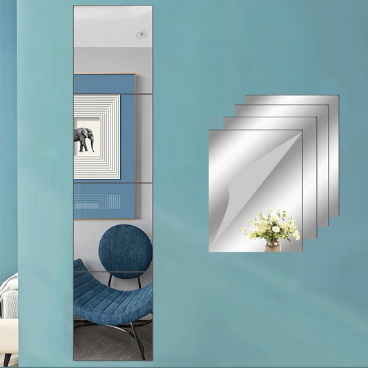 Bosdontek Self‑Adhesive Acrylic Mirror Tiles 30×20 cm – Shatter‑Proof, Flexible Decor