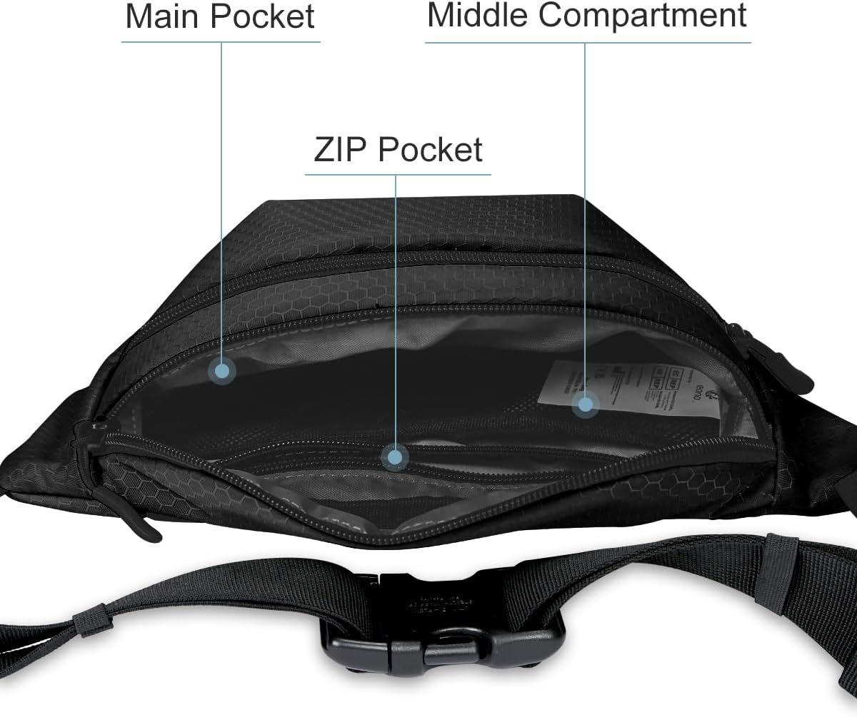 Eono Water Resistant Bum Bag Adjustable Strap Double Pocket Black